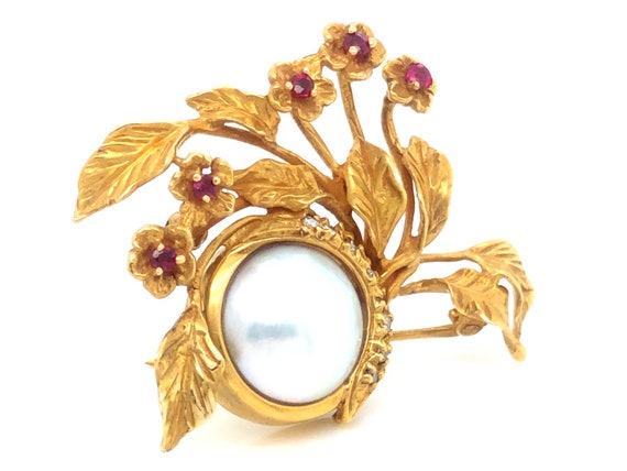 Givenchy Diamond, Ruby and Mabe Pearl Brooch in 1… - image 4