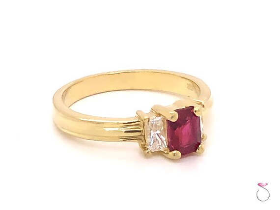 Ruby & Diamond Three Stone Ring in 18K Yellow Gold - image 2