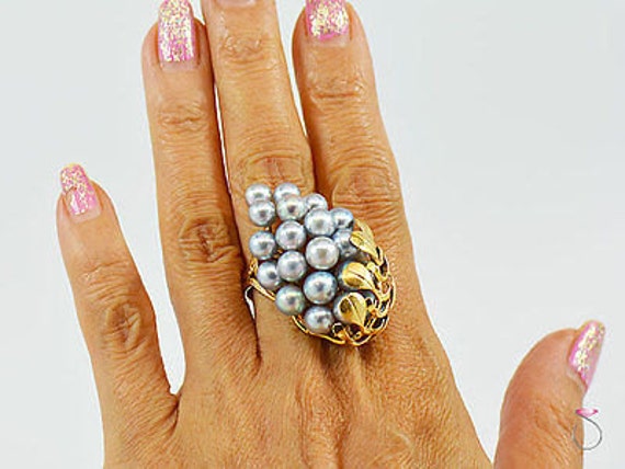 Ming's Hawaii Large Silver Blue Pearls Grape Clus… - image 3