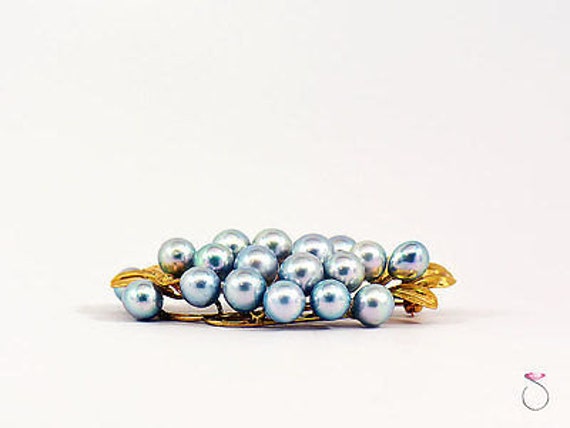 MING'S HAWAII Silver Blue Pearl Cluster Brooch, 1… - image 3