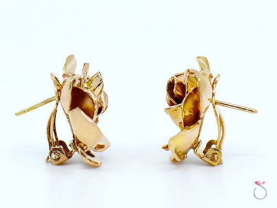 MING'S Hawaii 3D rose Earrings 14K Yellow Gold - image 2