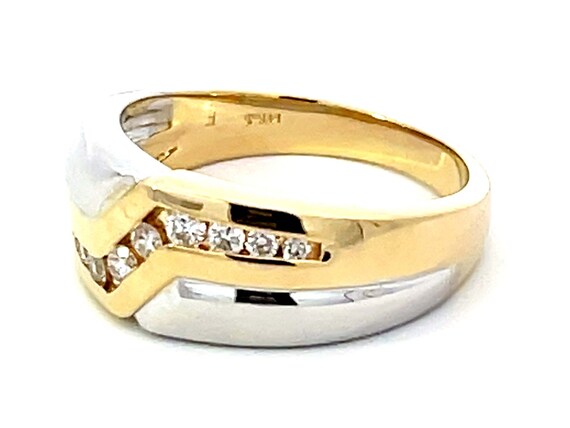 Two Toned Gold Mens Ring with Diamonds 14K Yellow… - image 4