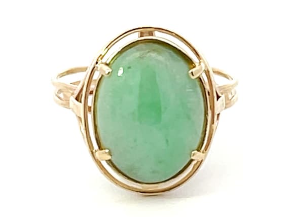 Mings Oval Green Cabochon Jade Ring 14k Yellow Go… - image 1