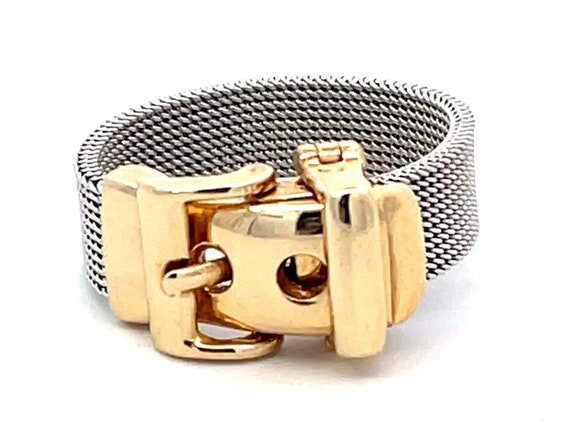 Functional Two Toned Gold Belt Ring in 14K - image 1