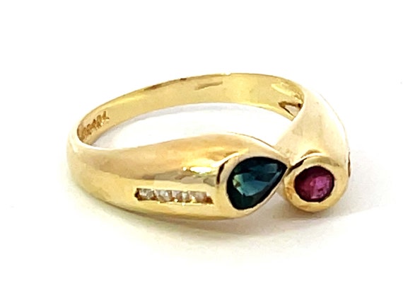 Blue Sapphire Red Ruby Diamond Ring 14k Yellow Go… - image 3