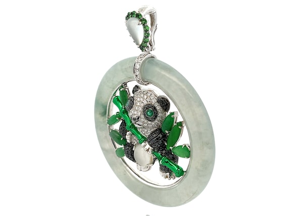 Unique Large Round Jade, Diamond, Emerald & Moons… - image 4