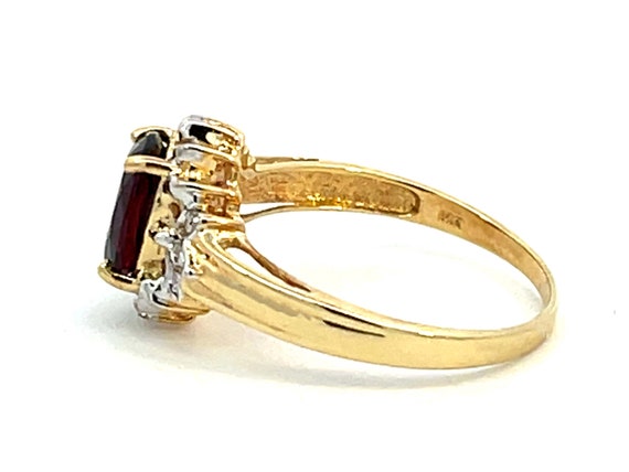 Deep Red Oval Garnet and Diamond Ring 14k Yellow … - image 6