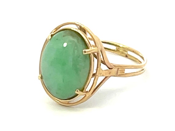 Mings Oval Green Cabochon Jade Ring 14k Yellow Go… - image 4