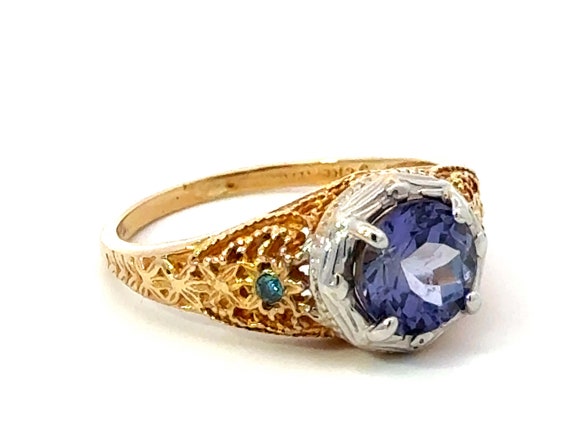 Blue Purple Round Tanzanite Filigree Ring 14k Whi… - image 3