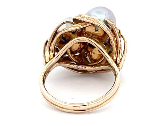 Mings Three Silver Pearl Ring in 14k Yellow Gold - image 5