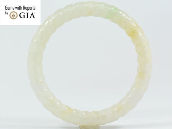 Antique White Jadeite Jade Twist Carved Bangle Bra