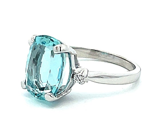 Cushion Cut Aquamarine and Diamond Ring in 14k Wh… - image 4