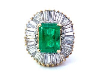 GIA Rare 4 ct. Colombian Emerald & Diamond Ballerina Ring in 18k Yellow Gold