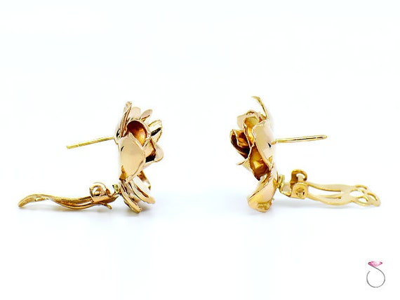 MING'S Hawaii 3D rose Earrings 14K Yellow Gold - image 3