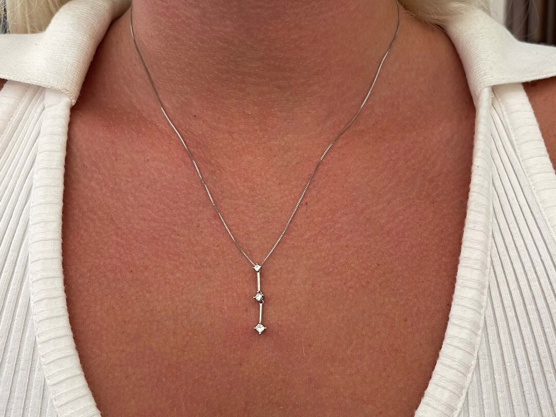 Three Diamond Drop Necklace in 14k White Gold Etsy