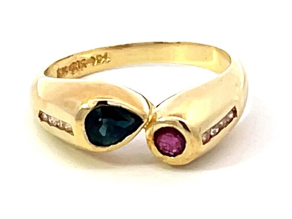 Blue Sapphire Red Ruby Diamond Ring 14k Yellow Go… - image 1