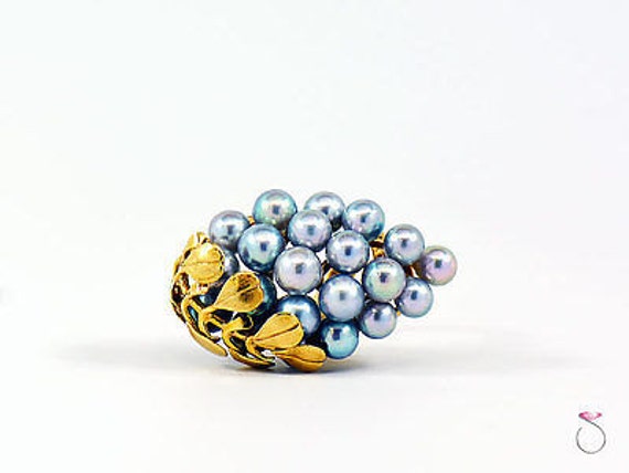 Ming's Hawaii Large Silver Blue Pearls Grape Clus… - image 1