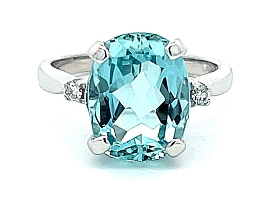 Cushion Cut Aquamarine and Diamond Ring in 14k Wh… - image 1