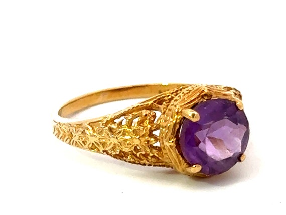 Round Purple Amethyst Filigree Ring 14k Yellow Go… - image 3