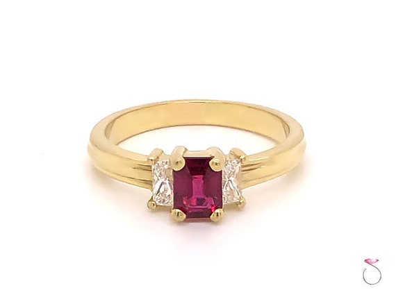 Ruby & Diamond Three Stone Ring in 18K Yellow Gold - image 1