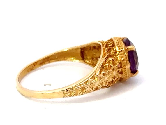 Round Purple Amethyst Filigree Ring 14k Yellow Go… - image 5