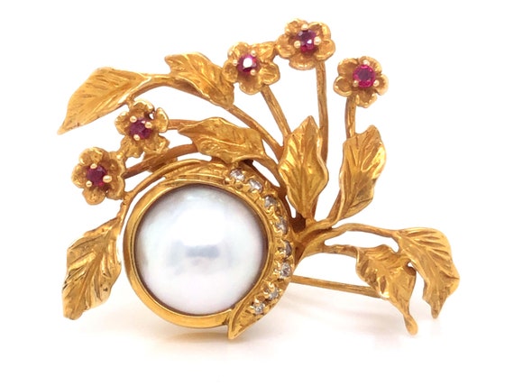 Givenchy Diamond, Ruby and Mabe Pearl Brooch in 1… - image 3