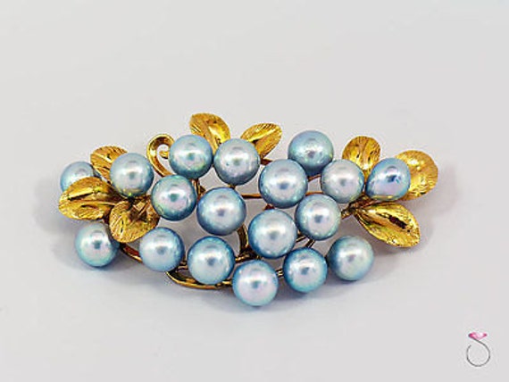 MING'S HAWAII Silver Blue Pearl Cluster Brooch, 1… - image 1