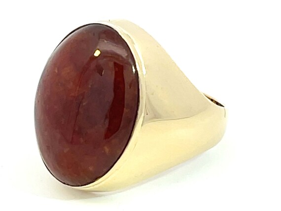 Red Brown Mottled Oval Cabochon Jade Ring in 14k … - image 4