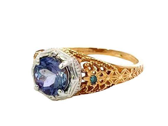 Blue Purple Round Tanzanite Filigree Ring 14k Whi… - image 4