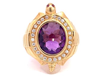 Amethyst Turtle Rolex Ring in 18k Yellow Gold