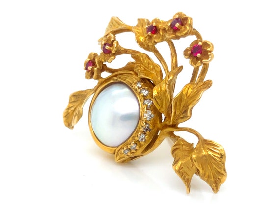 Givenchy Diamond, Ruby and Mabe Pearl Brooch in 1… - image 5