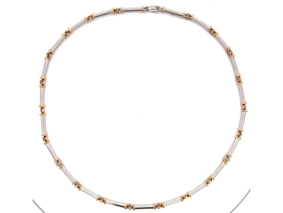 Platinum Barrel Sectional Necklace with 18k Yello… - image 1
