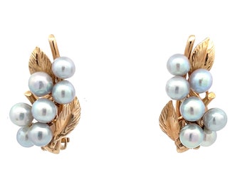 Mings Baroque Pearl and Leaf Clip on Earrings in 14K Yellow Gold