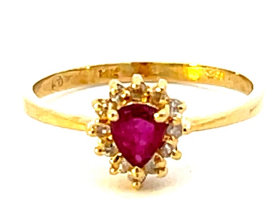 Pear Shaped Red Ruby and Diamond Halo Ring in 14k… - image 1