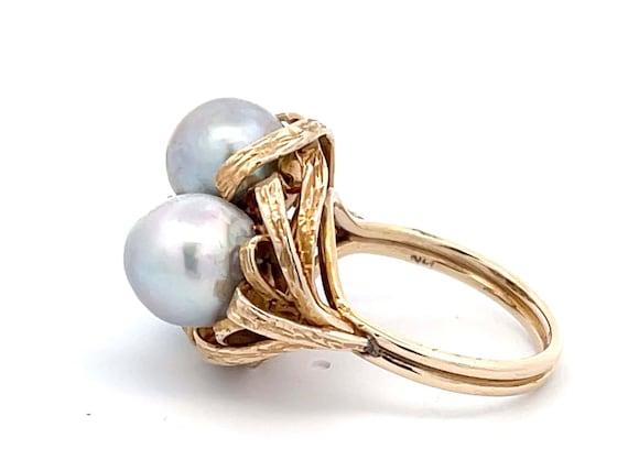 Mings Three Silver Pearl Ring in 14k Yellow Gold - image 4