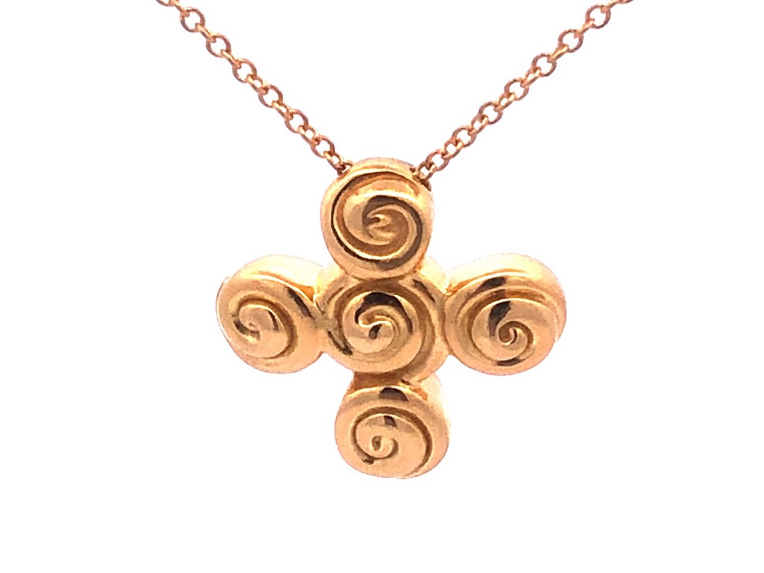 Tiffany & Co. Spiro Swirl Rosebud Cross 18k Yellow Gold Etsy