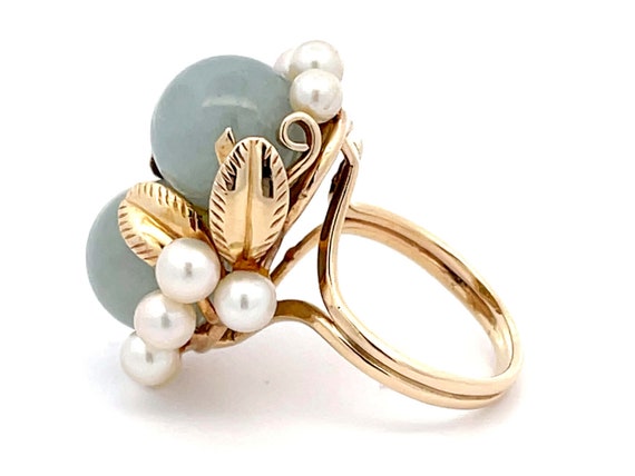 Mings Double Jade Ball and Pearl Leaf Design Ring… - image 4