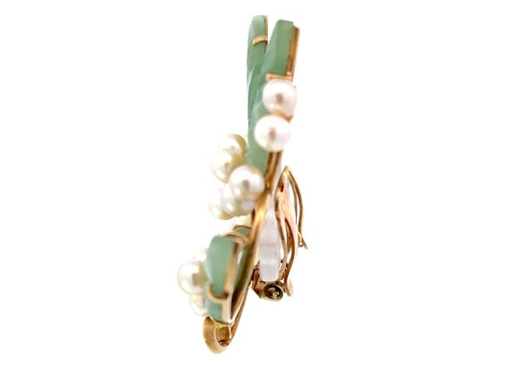 Mings Akoya Pearl and Green Jade Leaf Clip on Ear… - image 6