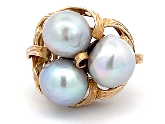 Mings Three Silver Pearl Ring in 14k Yellow Gold - image 1