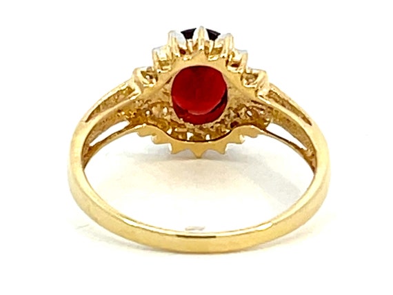 Deep Red Oval Garnet and Diamond Ring 14k Yellow … - image 7