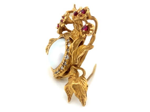 Givenchy Diamond, Ruby and Mabe Pearl Brooch in 1… - image 6