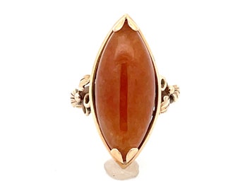 Mings Marquis Red Jade Ring in 14k Yellow Gold