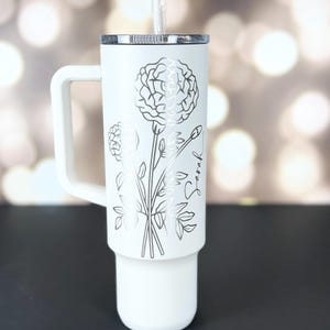 Birth Month Flower Laser Engraved Tumbler-40 oz.-Personalized Tumbler-Sliding Lid Straw-Birthday-Mother's Day Gift-Bridesmaids Gift