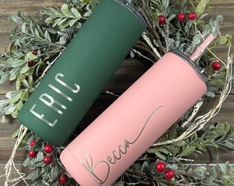 Personalized 20 oz. Tumbler-Laser Engraved Tumbler-MAARS MAKER-Personalized Skinny Tumbler With Straw-Sliding Lid-Bridesmaid Gift