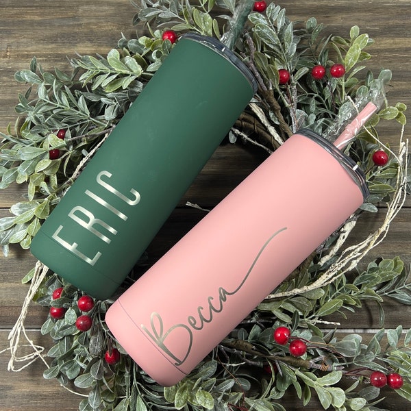 Personalized 20 oz. Tumbler-Laser Engraved Tumbler-MAARS MAKER-Personalized Skinny Tumbler With Straw-Sliding Lid-Bridesmaid Gift