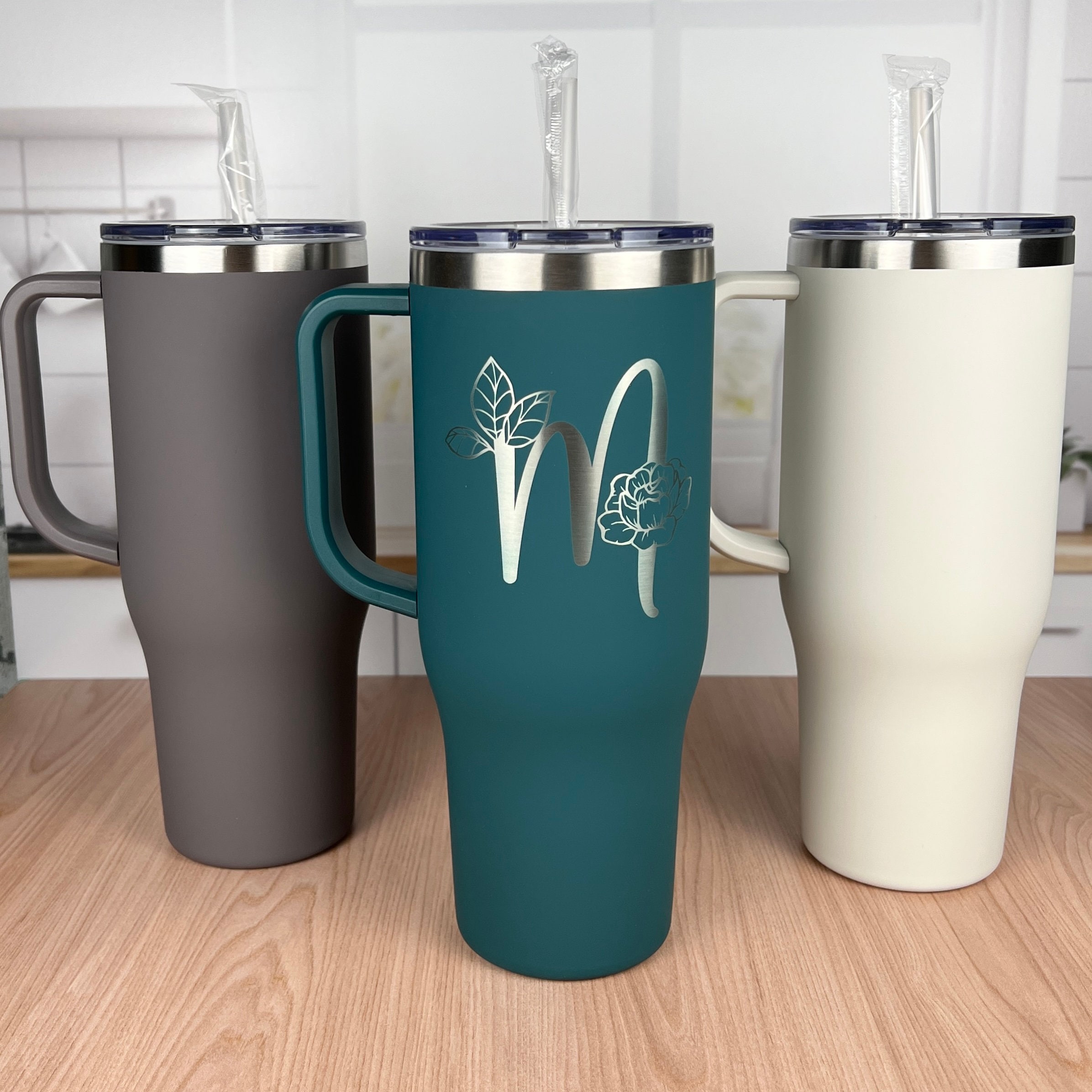 Personalized Laser Engraved 40 Oz Charger Tumbler With Handle
