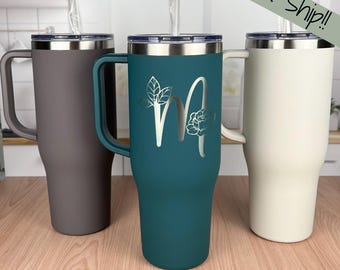 Laser Engraved 40 oz Personalized Tumbler-Wedding-Bride and Groom-Bridesmaid Tumbler Insulated-Monogram-Initial Tumbler-Girls Trip Tumbler