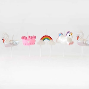 Fairytale Swan Rainbow 3D Birthday Candle Set for Birthday Cakes Celebrations Cake Topper Holiday Candles Unicorn Princess Fun Party Theme