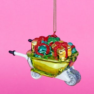 Kruiwagen Met Cadeaus Glas Kerstboom Opknoping Decoratie Feestelijke Nieuwigheid Ornament Vakantie Geschenken Tuinieren Boom Xmas Groen