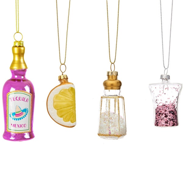 Christmas Cheer Tequila Shaped Hanging Decoration Bauble (Set of 4) Festive Ornament Christmas Tree Glass Alcohol Personalised Name Charm